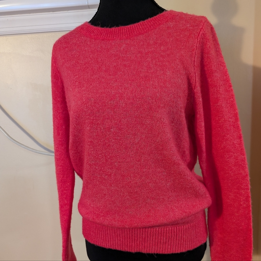 LOFT Pink Crew Neck Sweater with Ribbed Trim